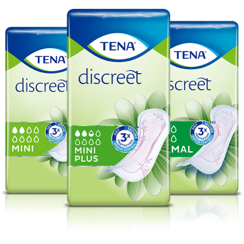 Packs of TENA Designs Mini, Mini plus and Normal Packs of TENA Designs Mini, Mini plus and Normal